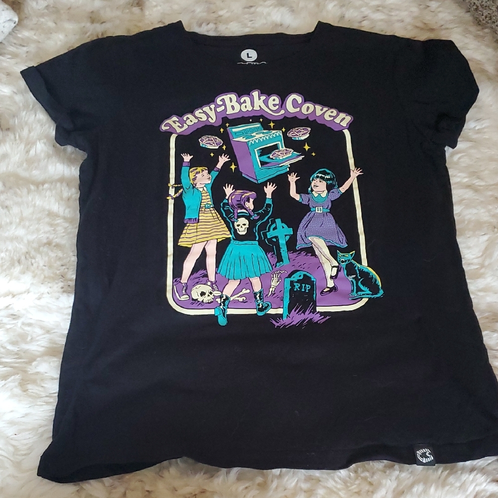 Black Graphic Tee with Colorful Print